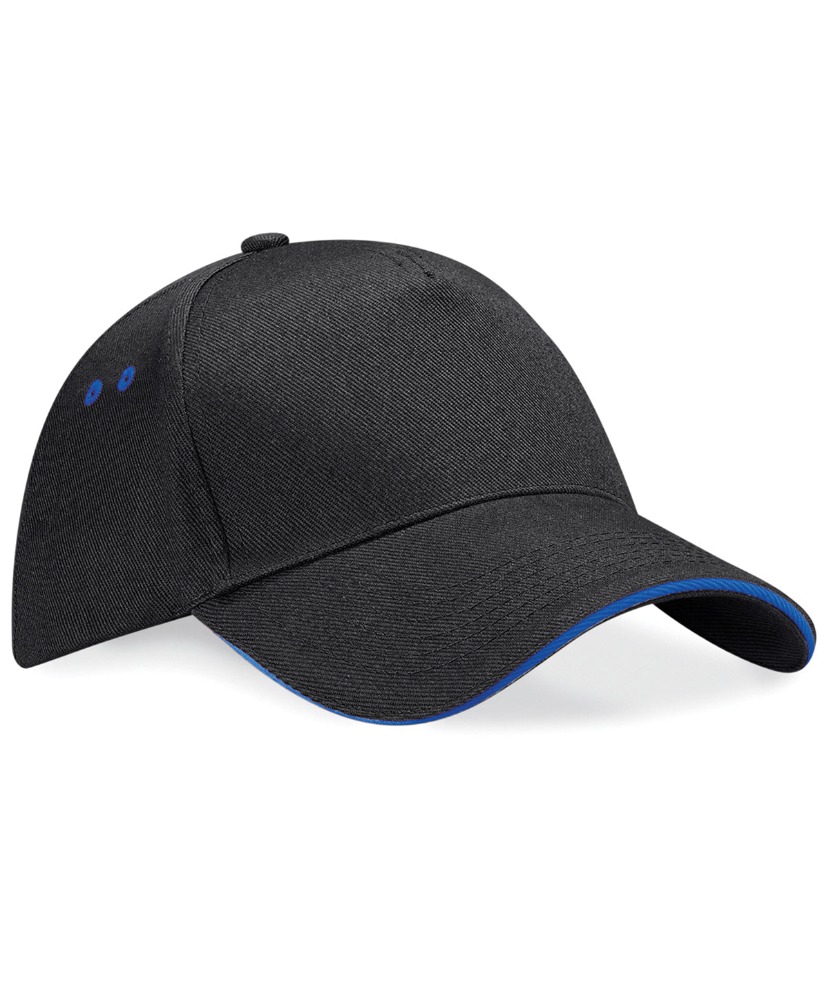Gorra Ultimate de 5 paneles - visera sandwich | Negro/Azul Real Brillante