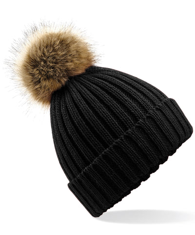 Gorro de punto grueso con pompn de piel sinttica | Negro