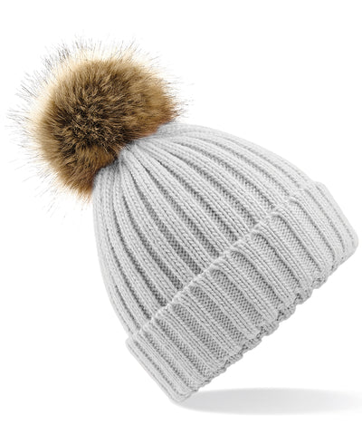 Gorro de punto grueso con pompn de piel sinttica | Gris Claro