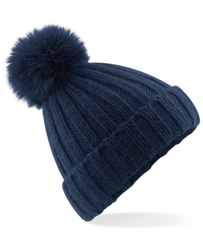 Gorro de punto grueso con pom pom de piel Verbier | Azul Marino