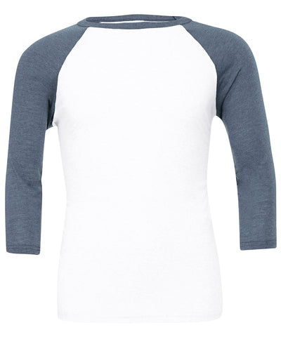 Camiseta de bisbol de manga corta triblend unisex | Blanco/Denim