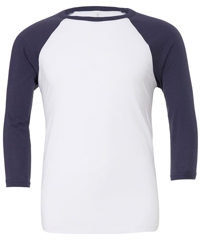 Camiseta de bisbol de manga corta triblend unisex | Blanco/Marino