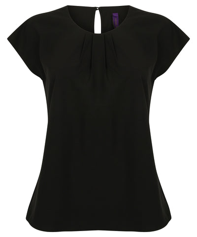 Blusa de mujer de manga corta con pliegues en la parte delantera | Negro