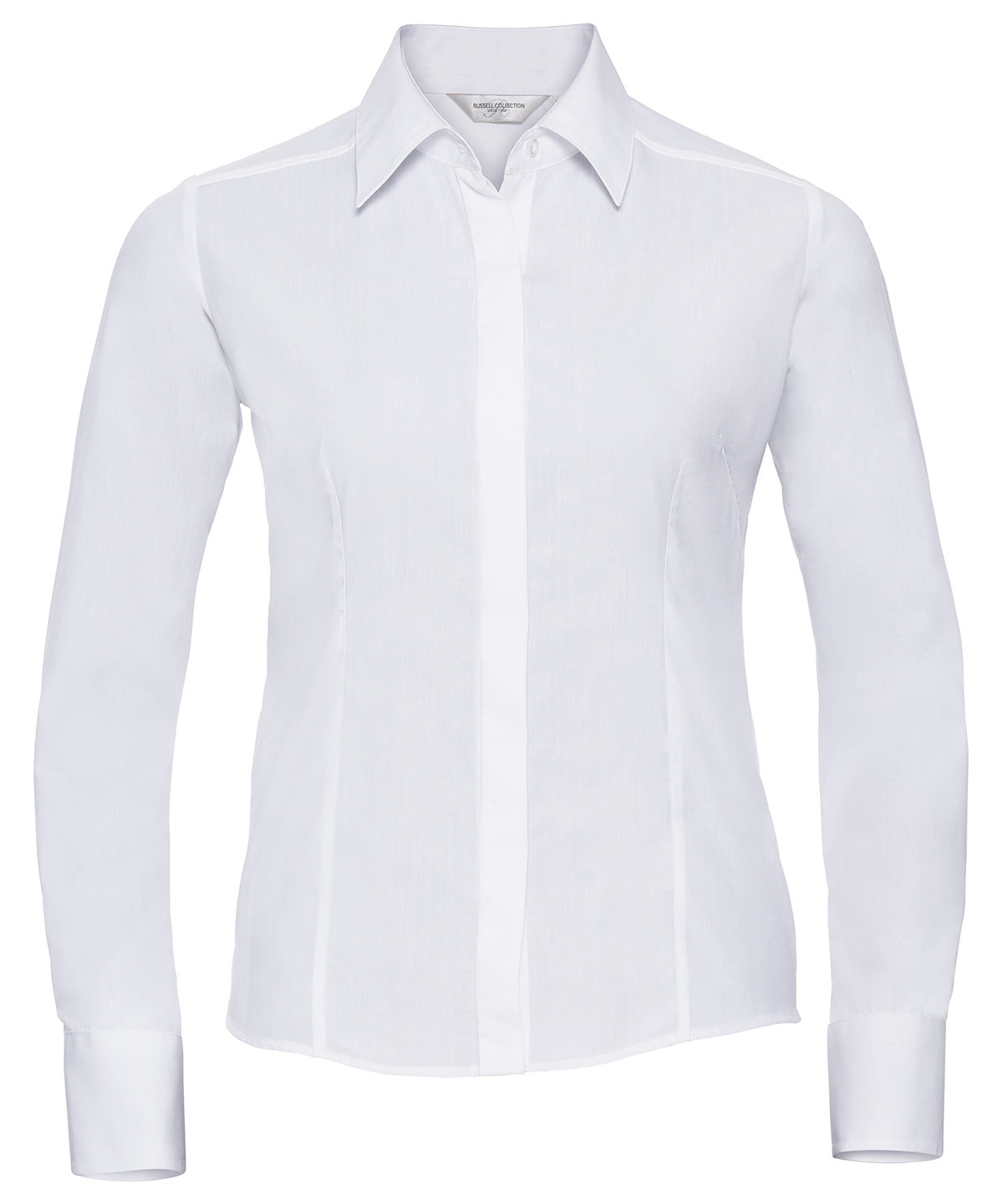 Camisa popeln entallada de manga larga para mujer de polialgodn fcil de cuidar | Blanco