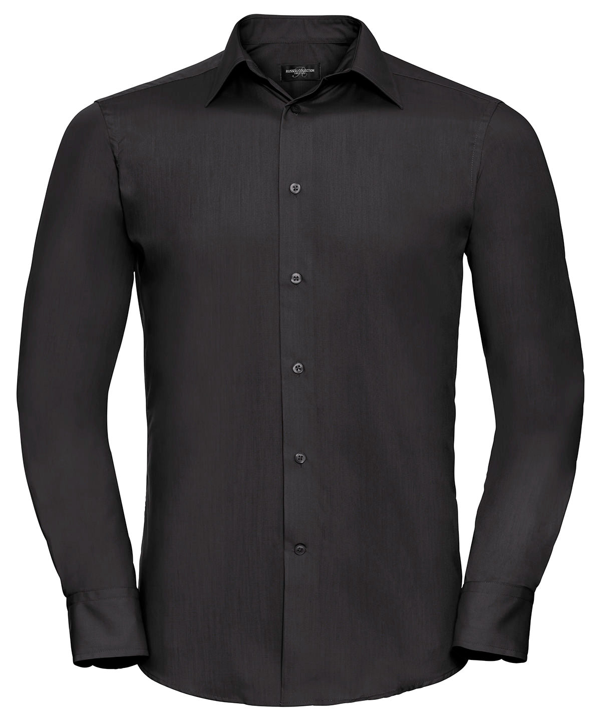 Camisa entallada de popeln de polialgodn de manga larga fcil de cuidar | Negro