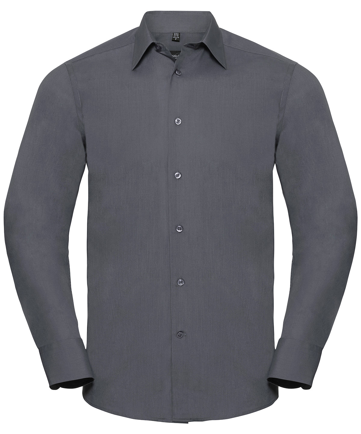 Camisa entallada de popeln de polialgodn de manga larga fcil de cuidar | Convoy Grey