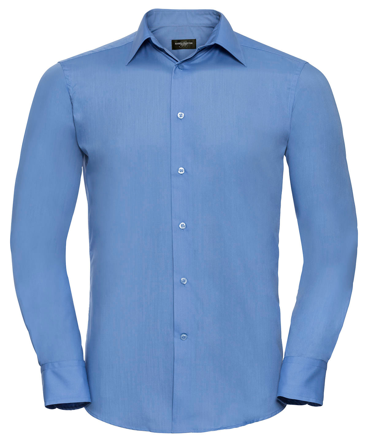 Camisa entallada de popeln de polialgodn de manga larga fcil de cuidar | Azul Corporativo