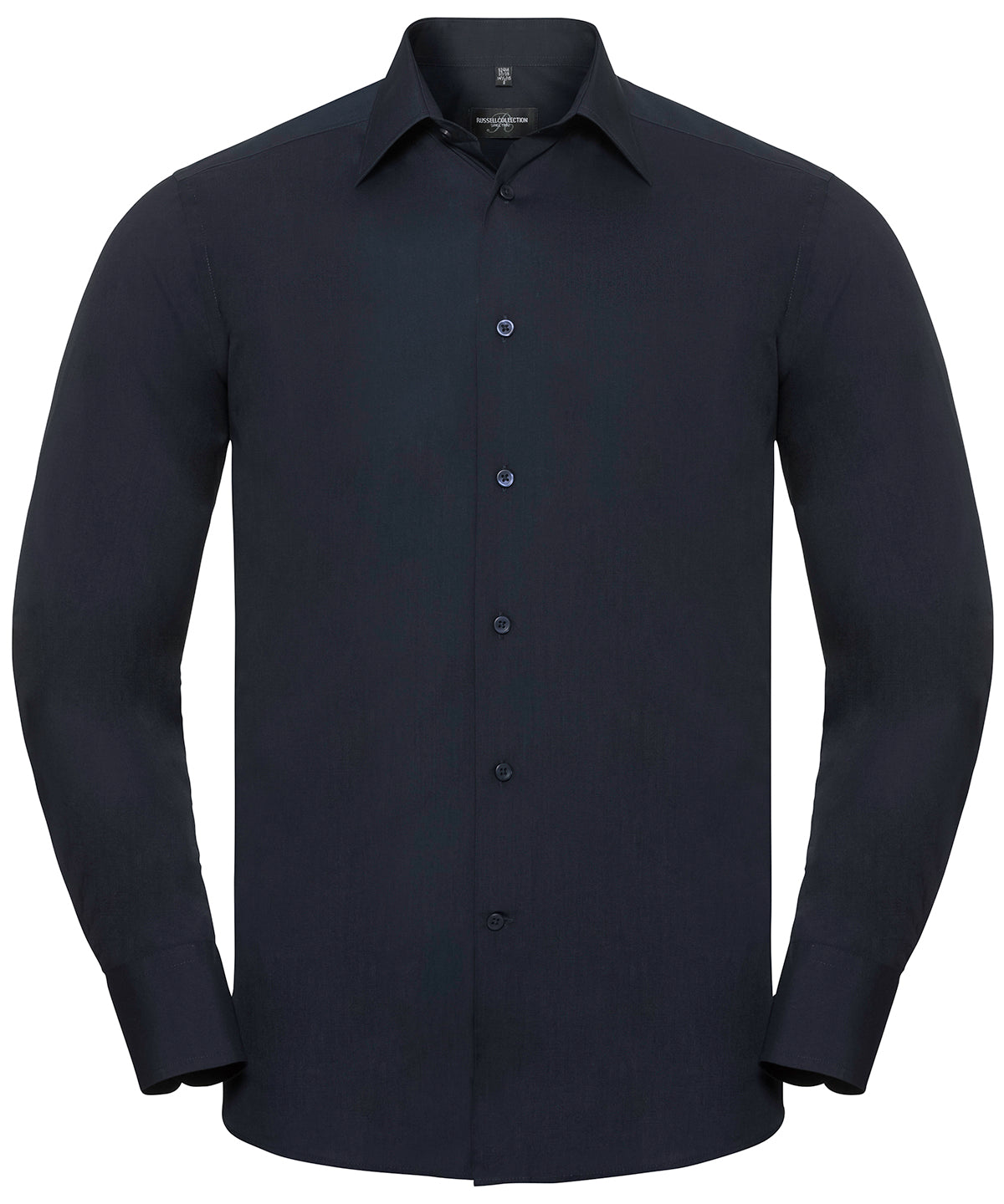 Camisa entallada de popeln de polialgodn de manga larga fcil de cuidar | Azul Marino Francs