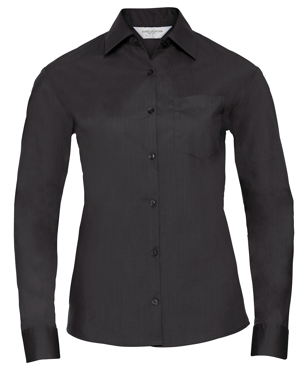 Camisa de popeln de polialgodn de manga larga fcil de cuidar para mujer | Negro