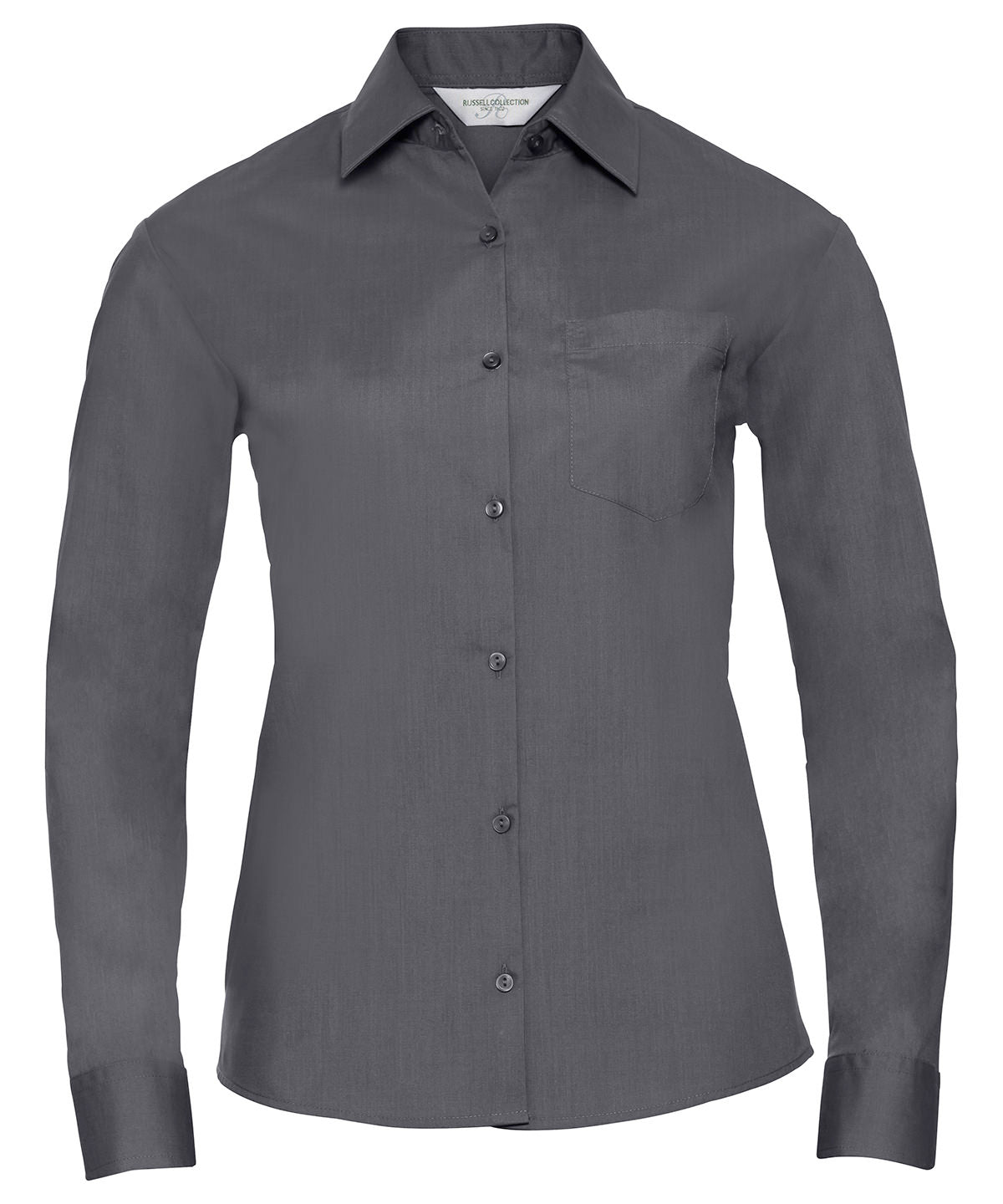 Camisa de popeln de polialgodn de manga larga fcil de cuidar para mujer | Convoy Grey