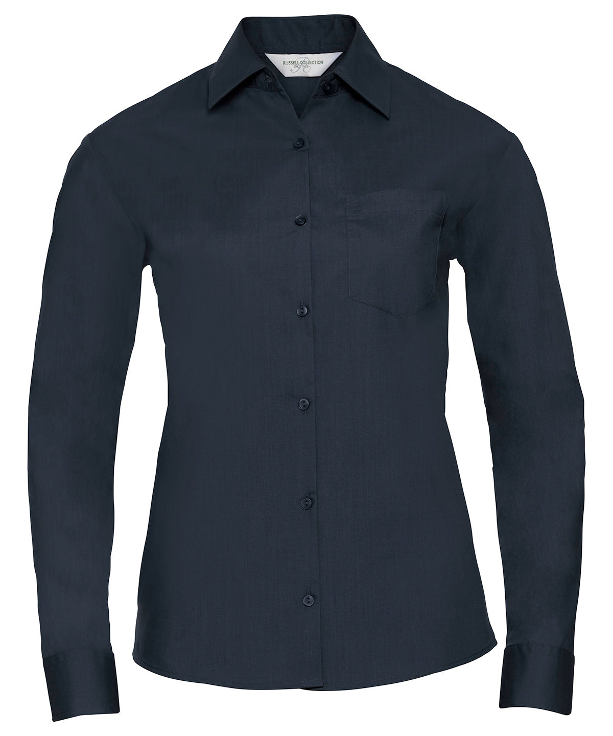 Camisa de popeln de polialgodn de manga larga fcil de cuidar para mujer | Azul Marino Francs