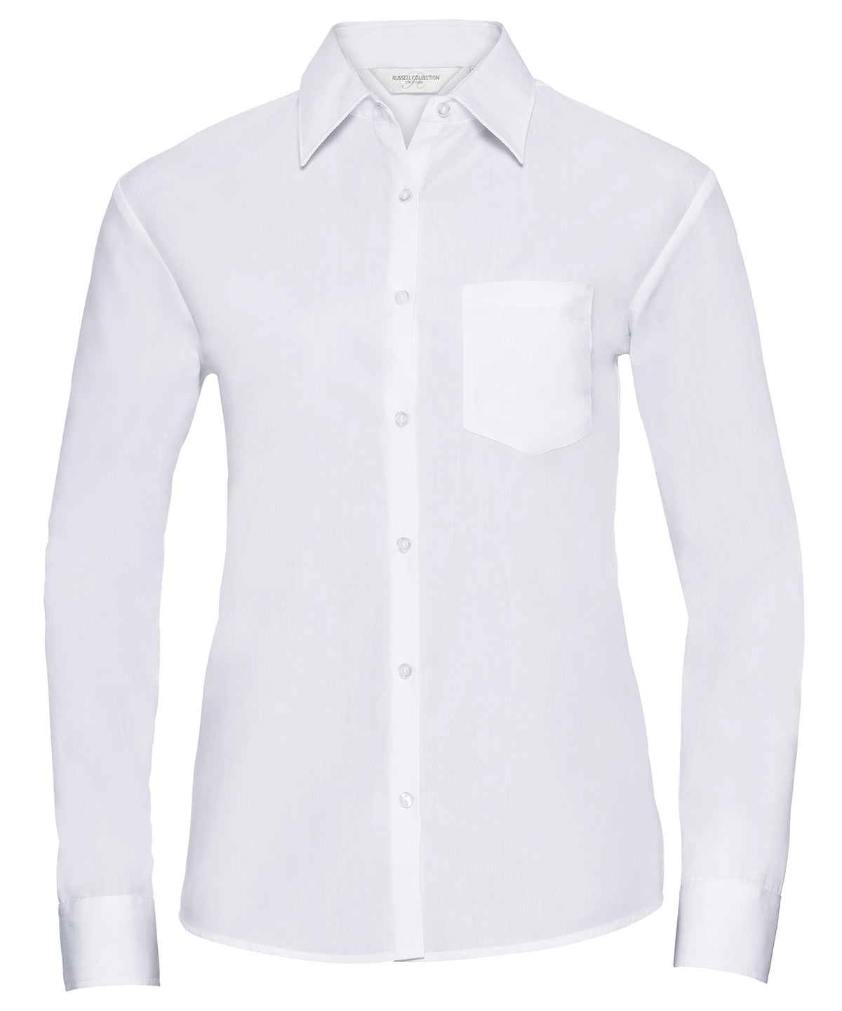 Camisa de popeln de polialgodn de manga larga fcil de cuidar para mujer | Blanco