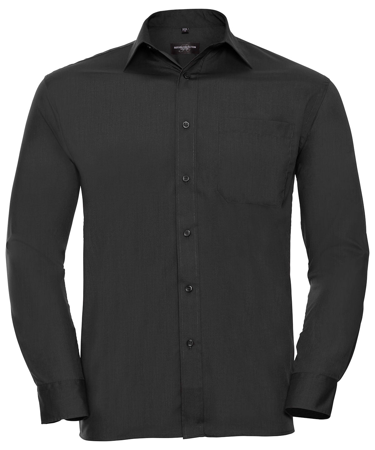 Camisa de popeln de polialgodn de manga larga fcil de cuidar | Negro