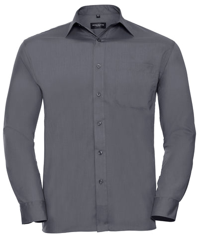 Camisa de popeln de polialgodn de manga larga fcil de cuidar | Convoy Grey