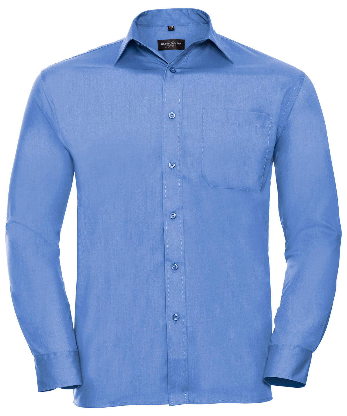 Camisa de popeln de polialgodn de manga larga fcil de cuidar | Azul Corporativo