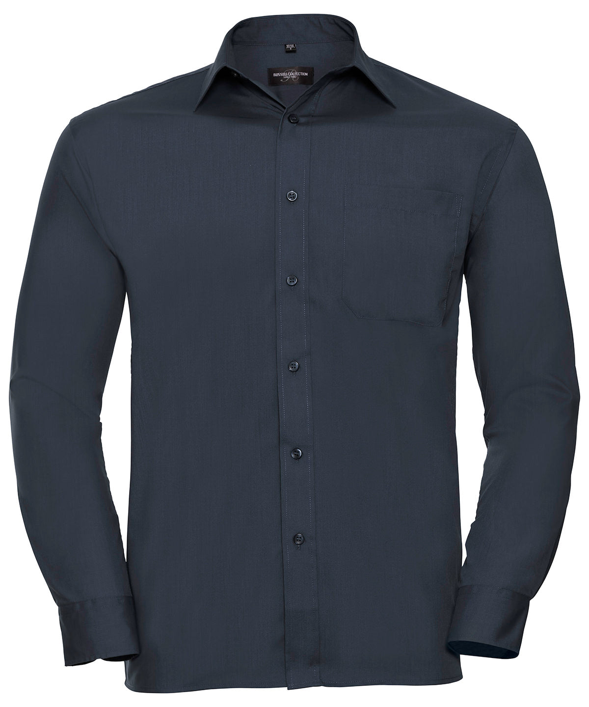 Camisa de popeln de polialgodn de manga larga fcil de cuidar | Azul Marino Francs