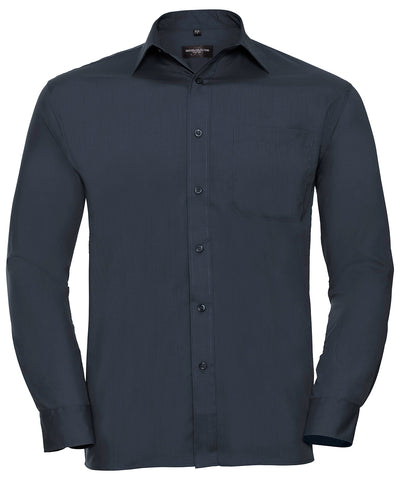 Camisa de popeln de polialgodn de manga larga fcil de cuidar | Azul Marino Francs