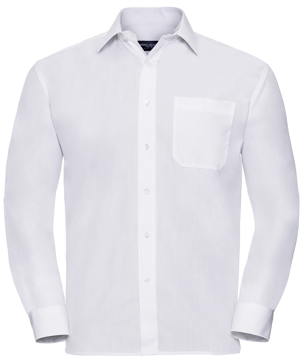 Camisa de popeln de polialgodn de manga larga fcil de cuidar | Blanco