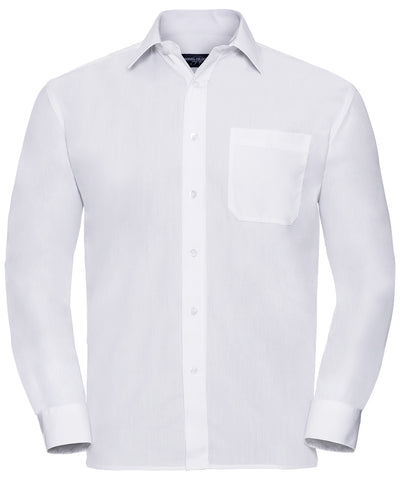 Camisa de popeln de polialgodn de manga larga fcil de cuidar | Blanco