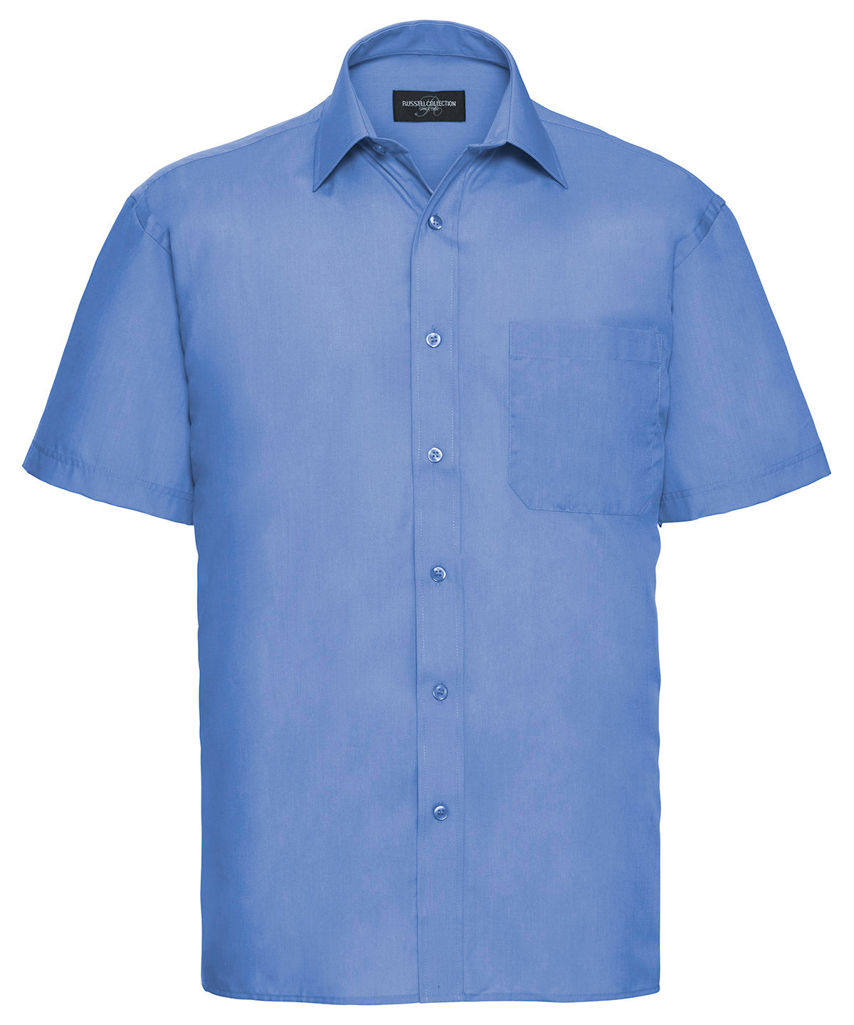 Camisa de popeln de polialgodn de manga corta fcil de cuidar | Azul Corporativo
