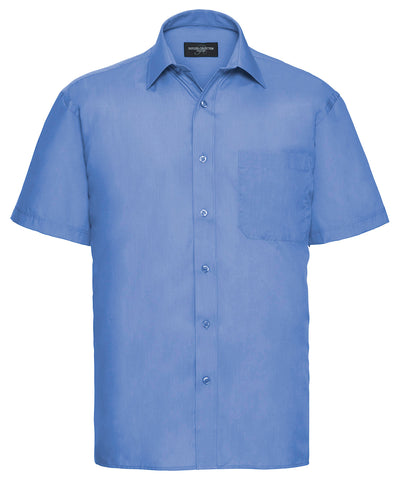 Camisa de popeln de polialgodn de manga corta fcil de cuidar | Azul Corporativo
