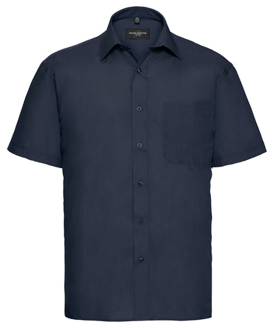 Camisa de popeln de polialgodn de manga corta fcil de cuidar | Azul Marino Francs
