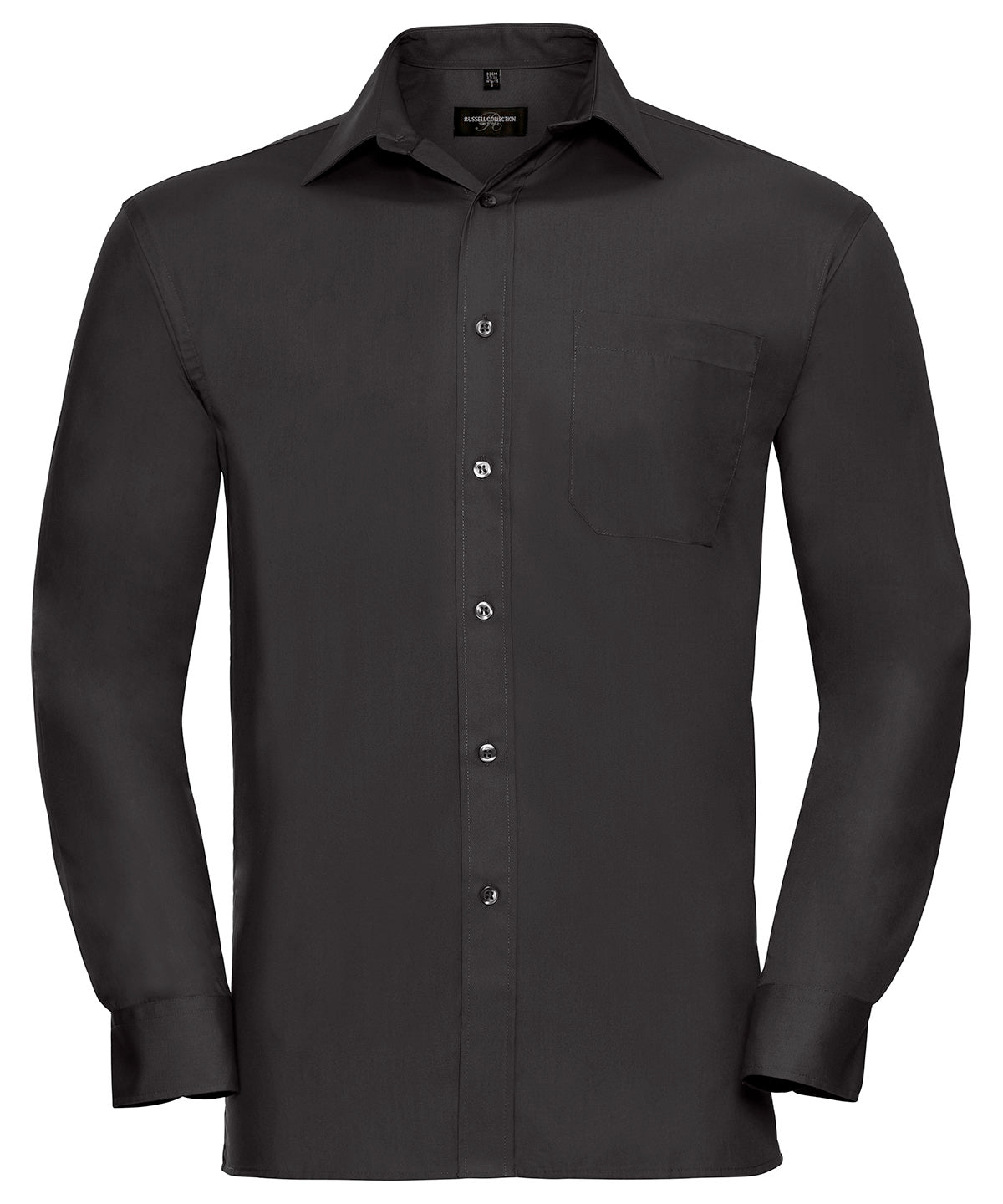 Camisa de popeln de algodn puro de manga larga fcil de cuidar | Negro