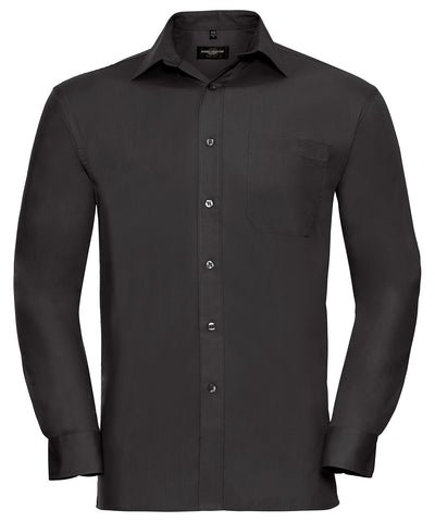 Camisa de popeln de algodn puro de manga larga fcil de cuidar | Negro