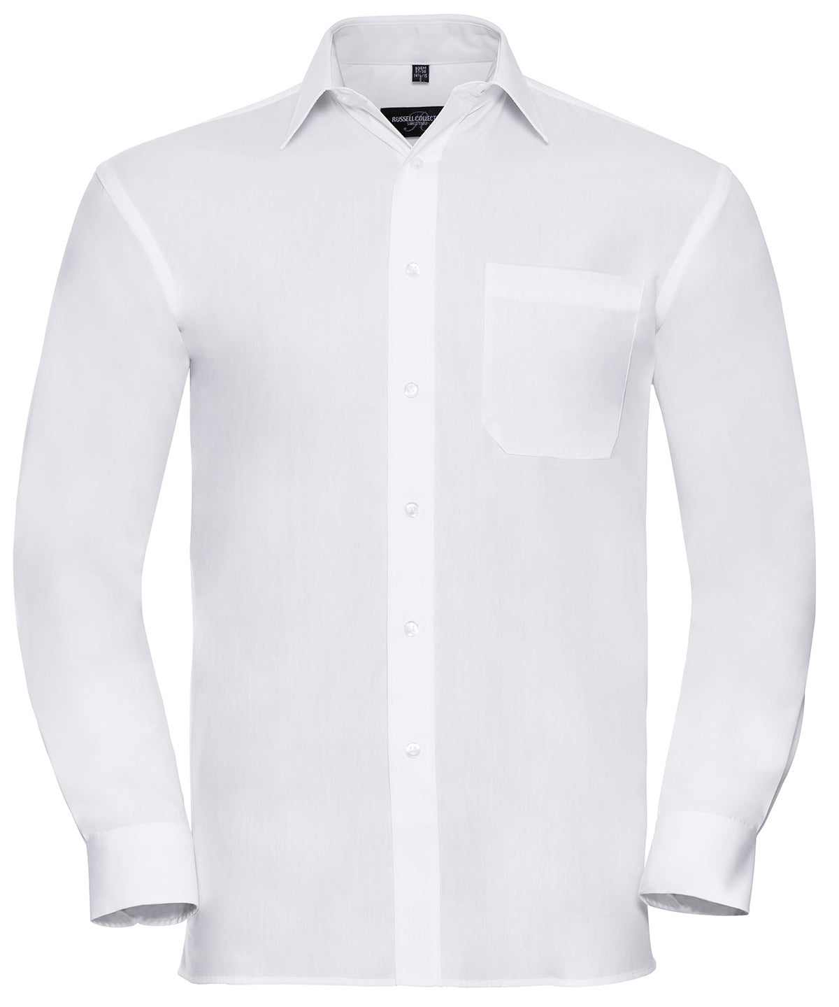 Camisa de popeln de algodn puro de manga larga fcil de cuidar | Blanco