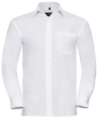 Camisa de popeln de algodn puro de manga larga fcil de cuidar | Blanco