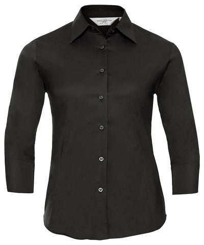 Camisa entallada de manga larga para mujer de fcil cuidado | Negro