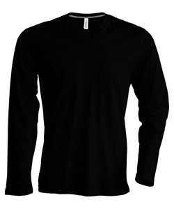 Camiseta de manga larga con cuello en V para hombre | Negro