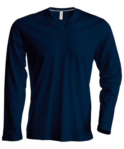 Camiseta de manga larga con cuello en V para hombre | Azul Marino