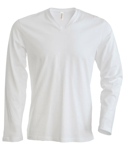 Camiseta de manga larga con cuello en V para hombre | Blanco