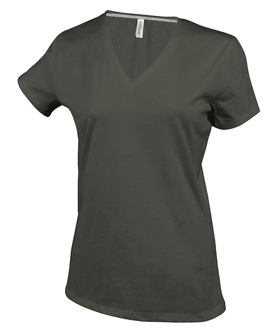 Camiseta de manga corta con cuello en V para mujer | Caqui