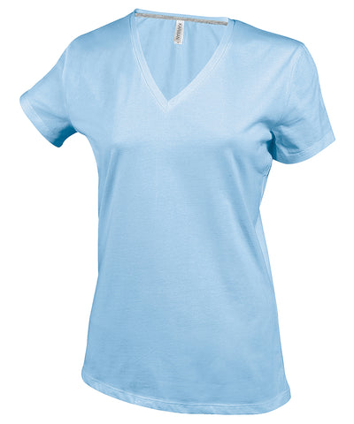 Camiseta de manga corta con cuello en V para mujer | Azul Cielo