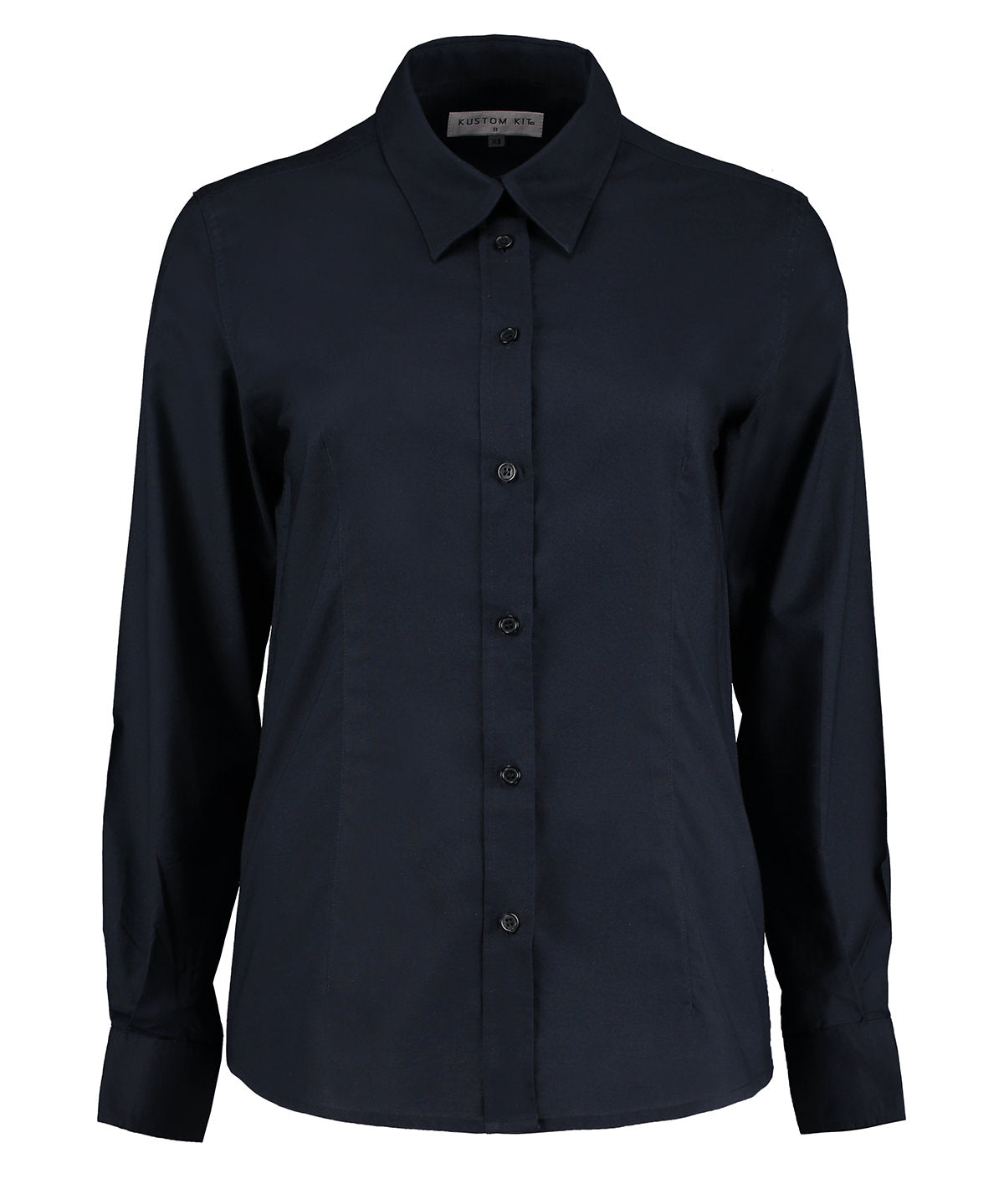 Blusa Oxford de mujer para el trabajo de manga larga (ajuste entallado) | Azul Marino Francs