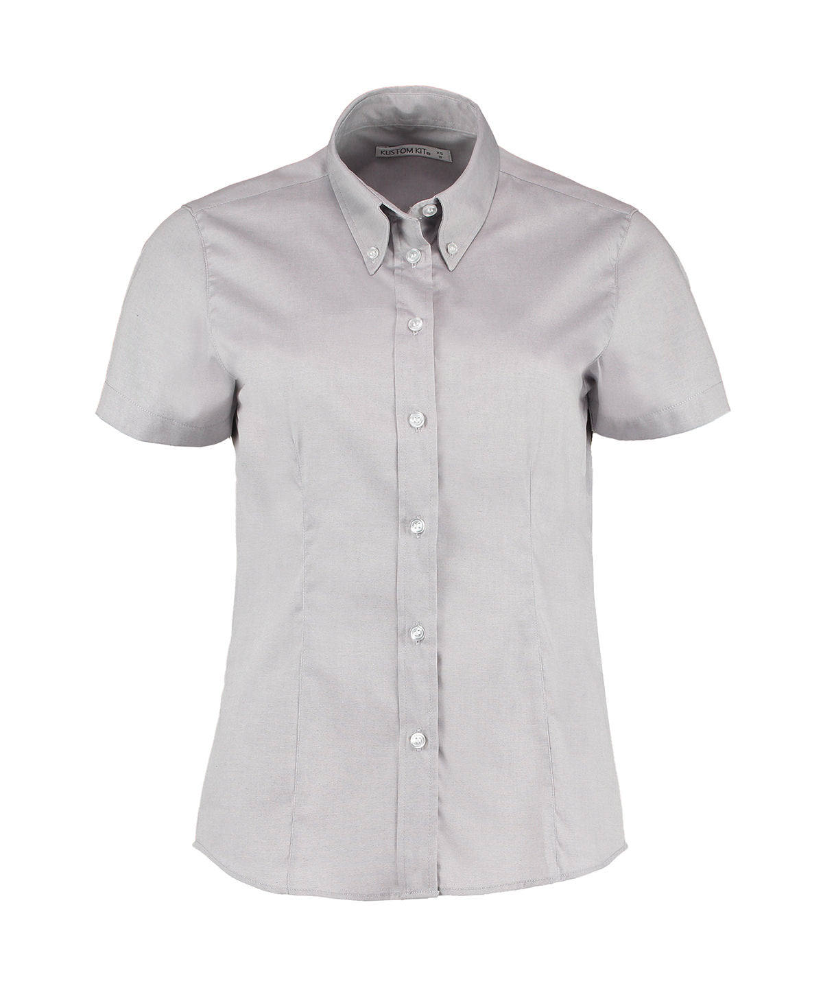 Blusa Oxford corporativa de mujer de manga corta (ajuste entallado) | Gris Plateado