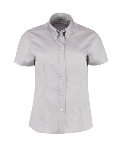 Blusa Oxford corporativa de mujer de manga corta (ajuste entallado) | Gris Plateado