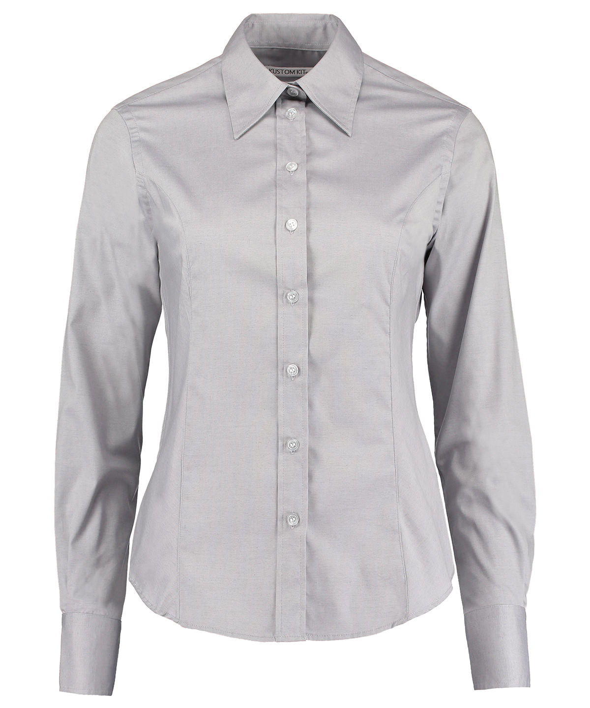 Blusa Oxford de mujer para empresa de manga larga (ajuste entallado) | Gris Plateado