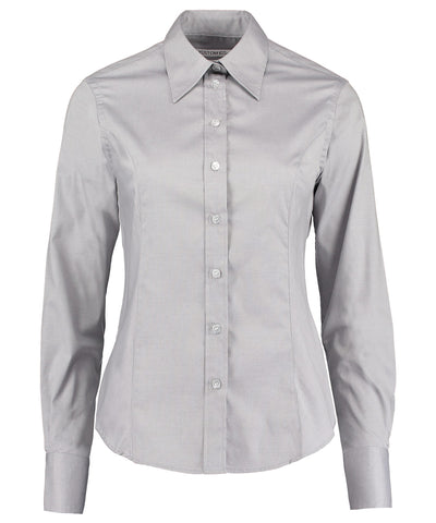 Blusa Oxford de mujer para empresa de manga larga (ajuste entallado) | Gris Plateado
