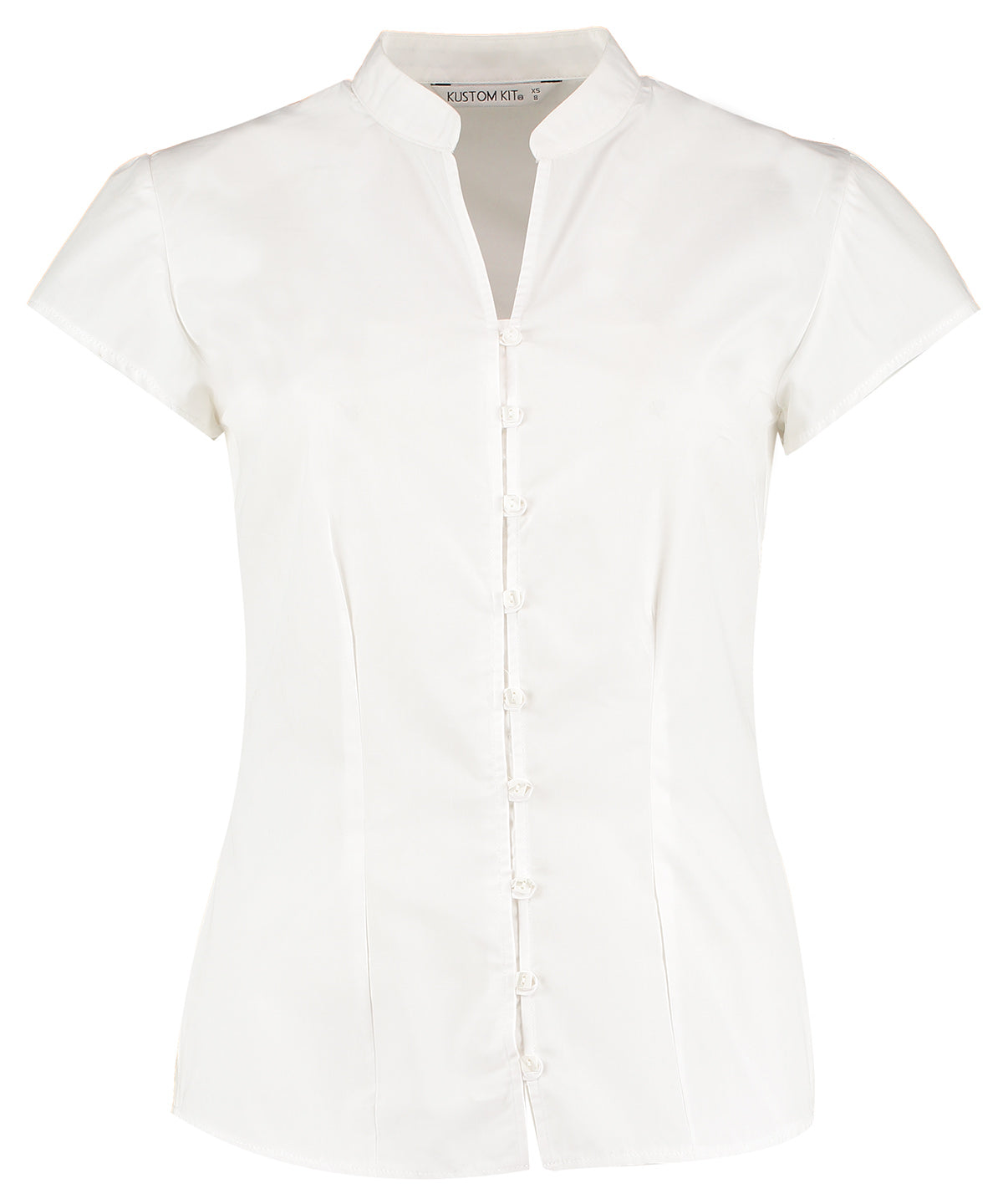 Blusa continental de mujer con cuello mao y manga corta (ajuste entallado) | Marfil
