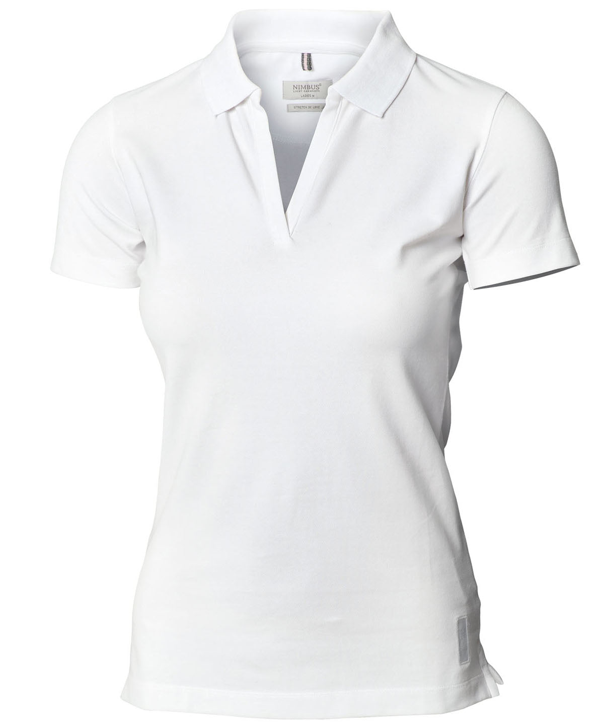 Polo de lujo Harvard con cuello en V elstico para mujer | Blanco
