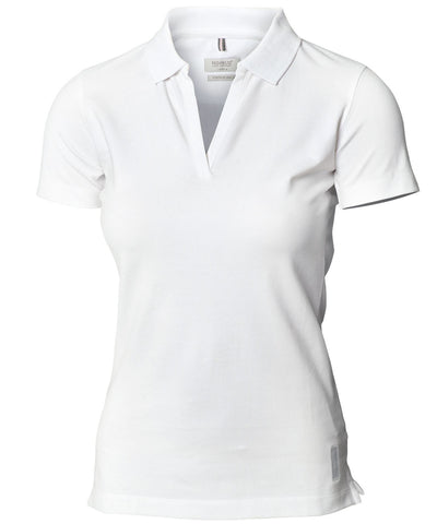 Polo de lujo Harvard con cuello en V elstico para mujer | Blanco