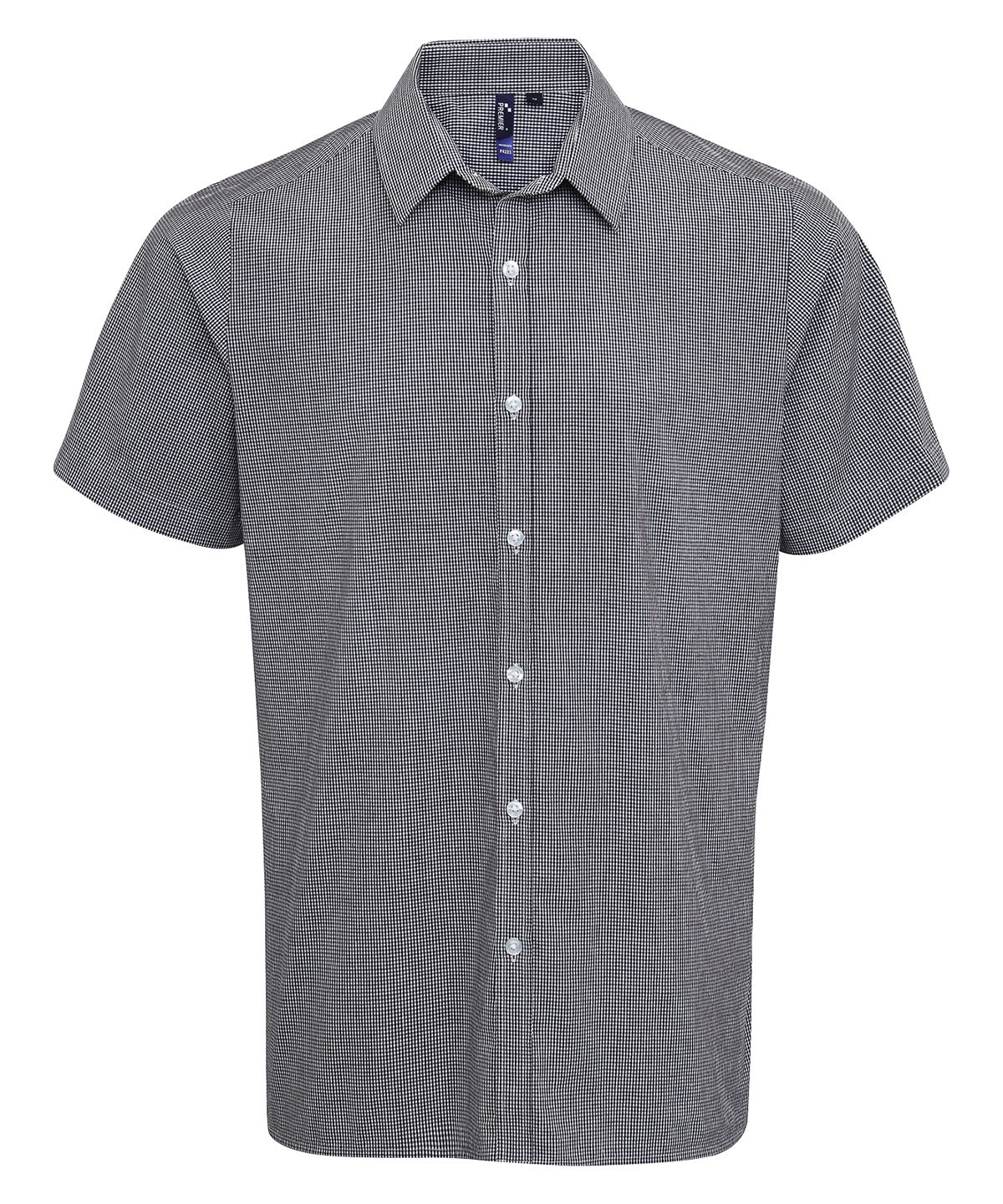 Camisa de algodn de manga corta con estampado de Microcheck (Gingham) | Negro/Blanco