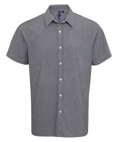 Camisa de algodn de manga corta con estampado de Microcheck (Gingham) | Negro/Blanco