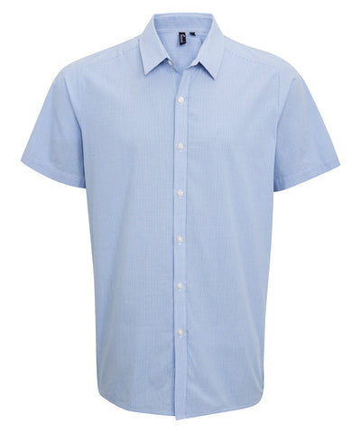 Camisa de algodn de manga corta con estampado de Microcheck (Gingham) | Azul Claro/Blanco