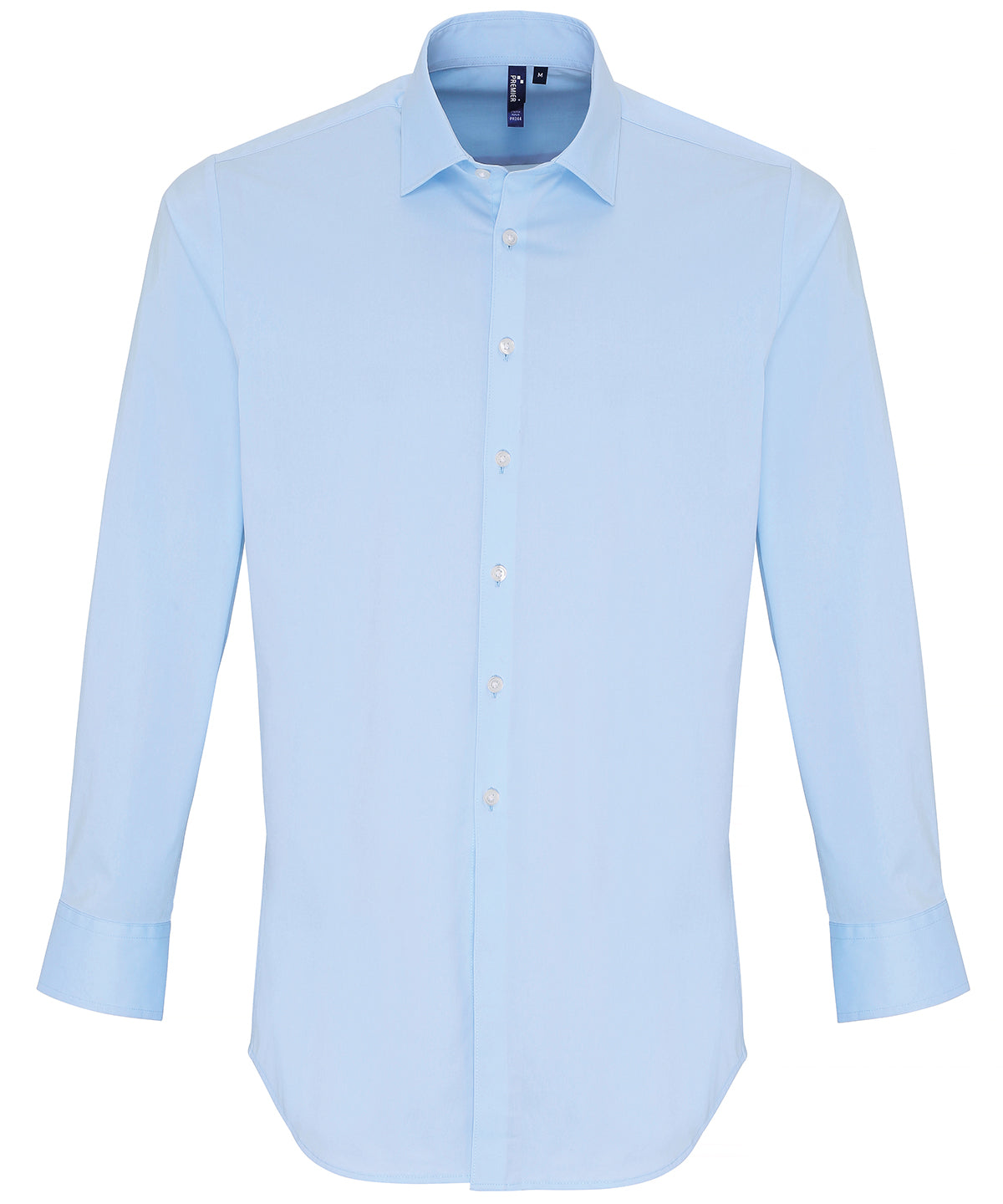 Camisa de manga larga de algodn popeln con ajuste elstico | Azul Celeste