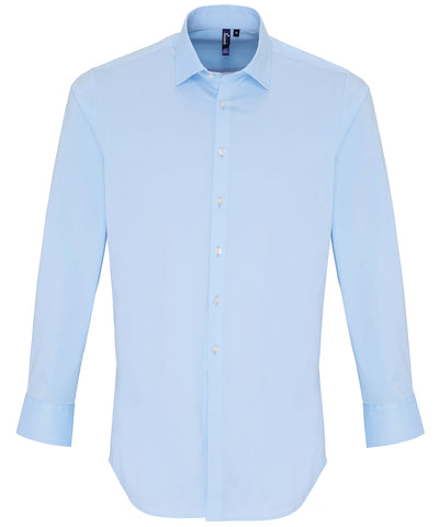 Camisa de manga larga de algodn popeln con ajuste elstico | Azul Celeste