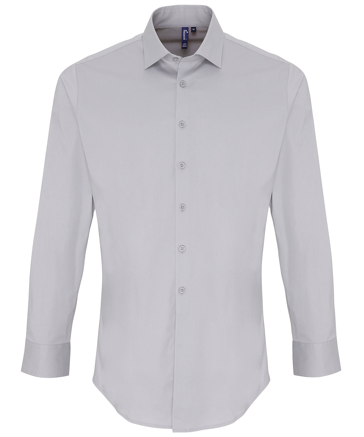 Camisa de manga larga de algodn popeln con ajuste elstico | Plata